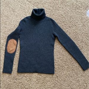 JCrew gray turtleneck sweater with suede elbow patches